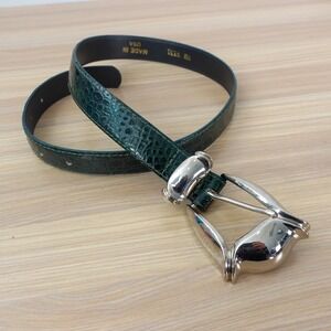 Vintage Croco Belt Women XS Green Tortoise Crocodile Grain Leather Santa Fe USA